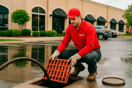Tecnico levantando rejilla sumidero de aguas lluvias