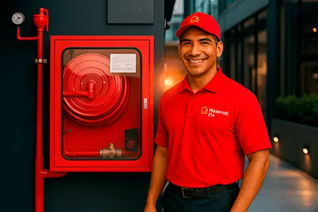 Tecnico con una red humeda de incendio