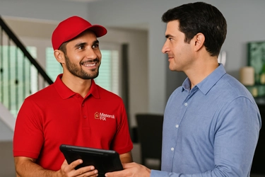 Servicio-Confiable Tecnico explicando a cliente