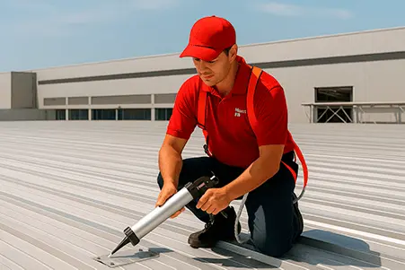 Tecnico sellando techo